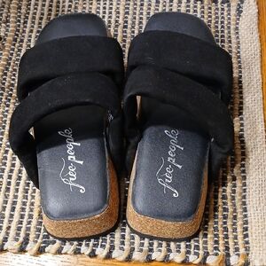 Free People Black Double-Strap Cork Platform Slides